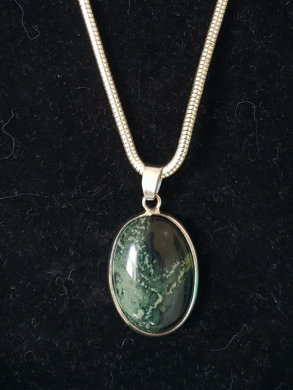 NEW Moss Agate, Deep Blue & Green On Long Silver Snake Chain.